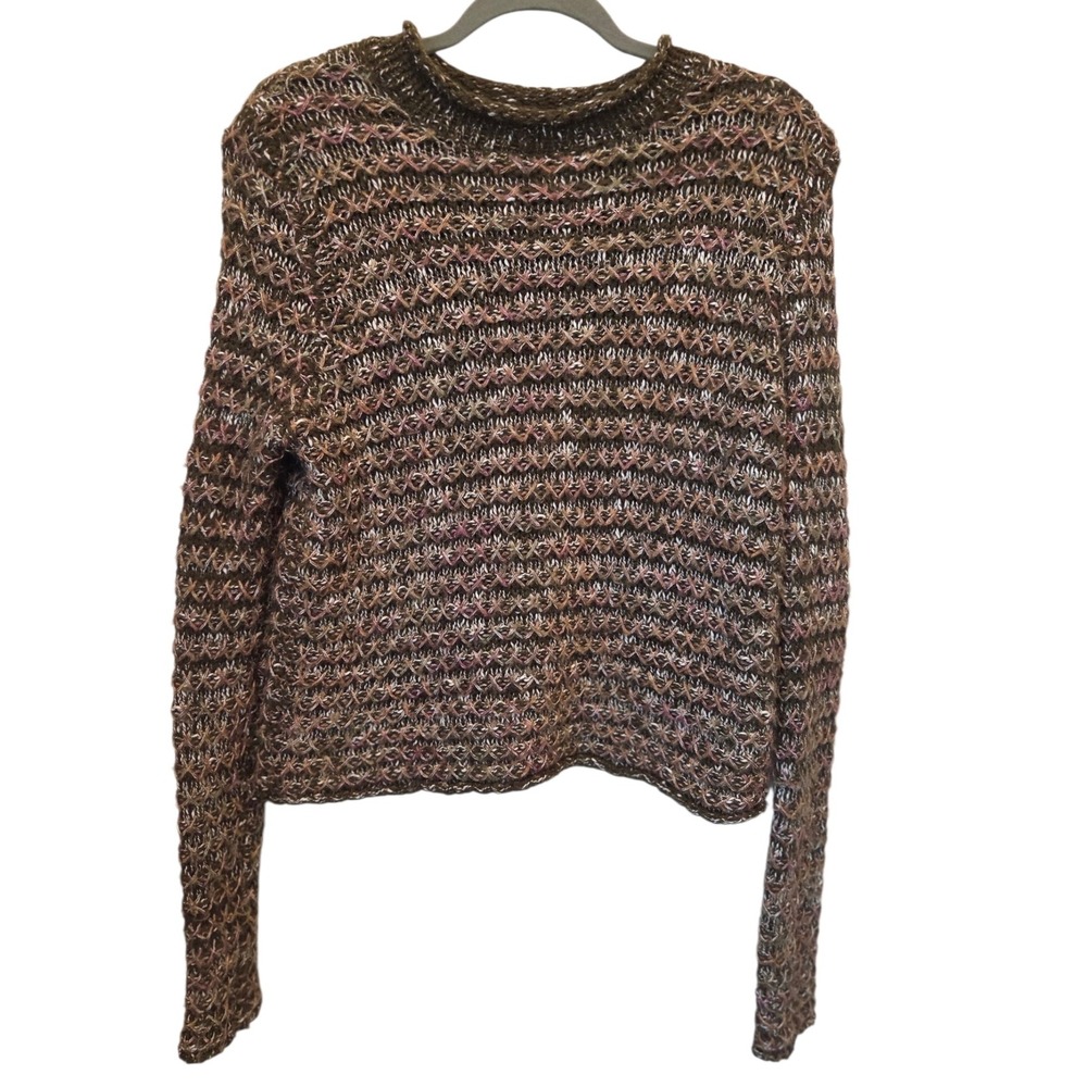 Earthbound Trading  Shimmer Metallic Thread Sweater Boho Crochet Style Knit Top